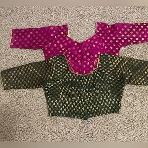 Two readymade Blouse in Pink and Green with Gold Accents in mixed silk size 42